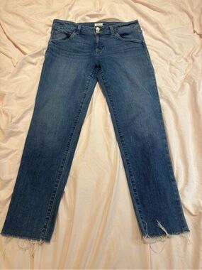 Hudson Jeans Raw-Hem Mid-Blue Straight Leg Ankle Length